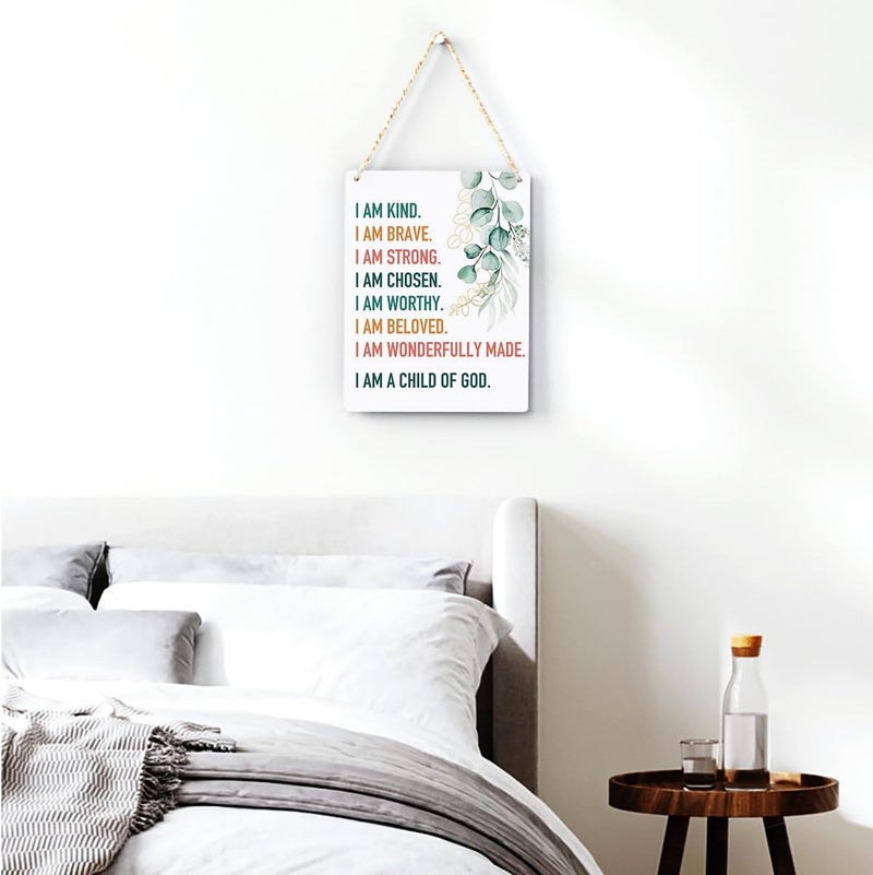 BELLOWDEER Inspirational Decor I am a Child of God Scripture Wooden Hanging Sign Christian Gift for Baby Kids Girl Boy Nursery Teen Room Bible Verse Wall Art Decoration 8 x 10 Inches - Image 3